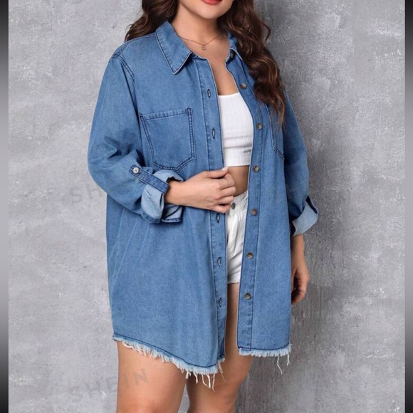 Raw hem denim top - Picture 3 of 6